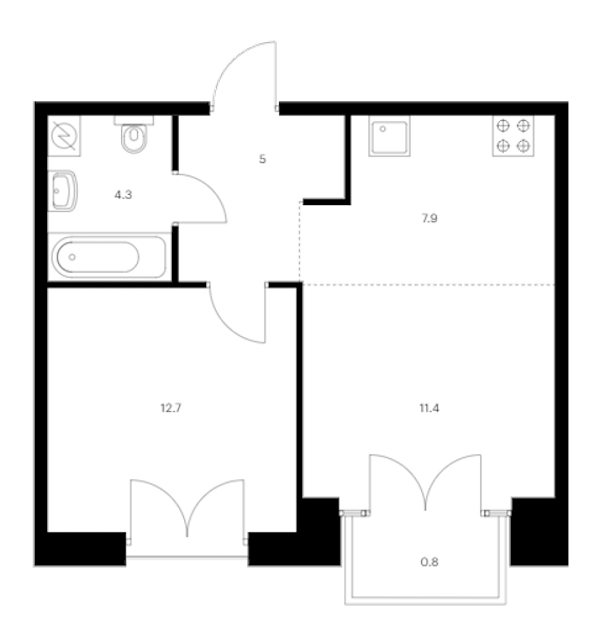 1-комнатная квартира 42.1 м², 4/9 эт., ЖК «Лермонтовский 54»